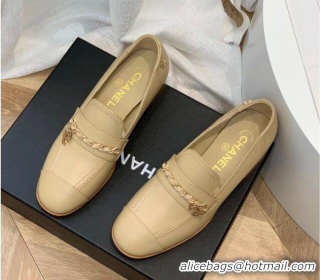 Good Looking Chanel Lambskin Chain Loafers G38559 Beige