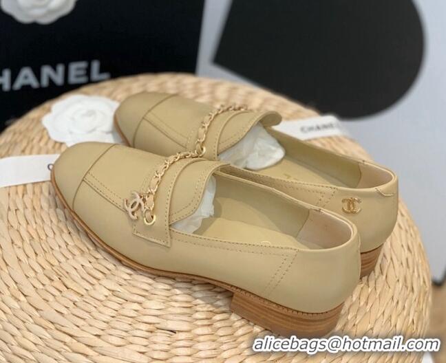 Good Looking Chanel Lambskin Chain Loafers G38559 Beige