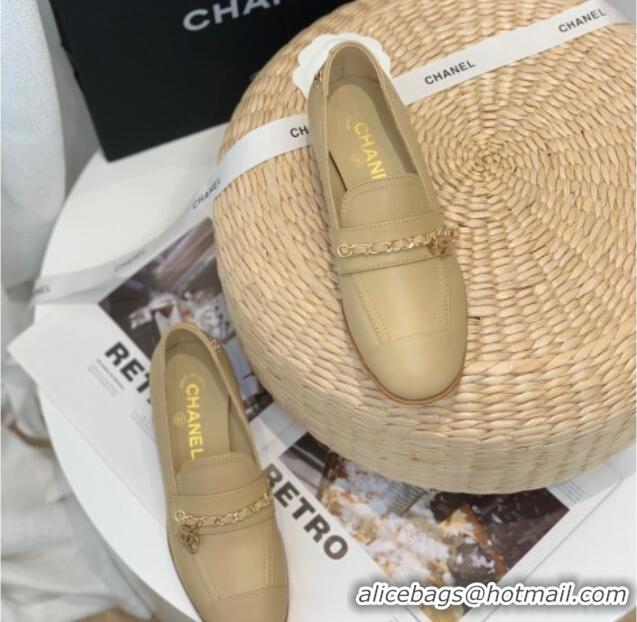 Good Looking Chanel Lambskin Chain Loafers G38559 Beige