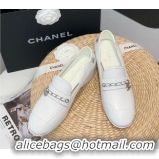 Charming Chanel Lambskin Chain Loafers G38559 White