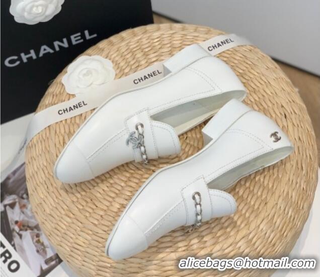 Charming Chanel Lambskin Chain Loafers G38559 White