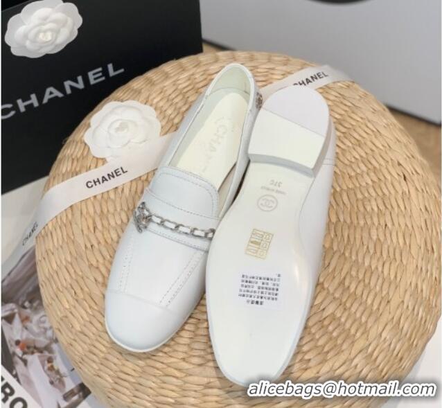 Charming Chanel Lambskin Chain Loafers G38559 White