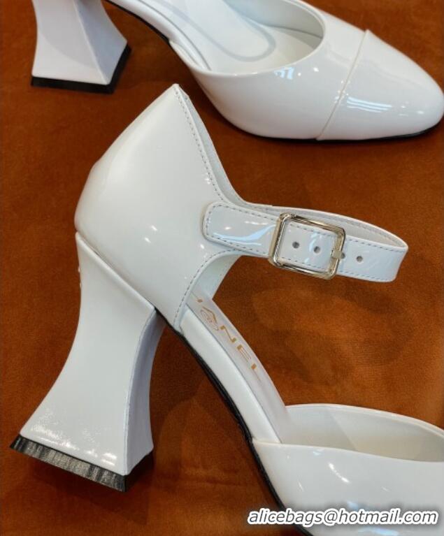 Shop Duplicate Chanel Patent Calfskin Open Shoes Pumps 8.5cm G39052 White