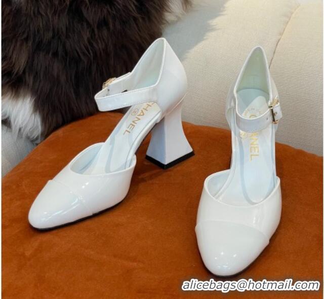 Shop Duplicate Chanel Patent Calfskin Open Shoes Pumps 8.5cm G39052 White