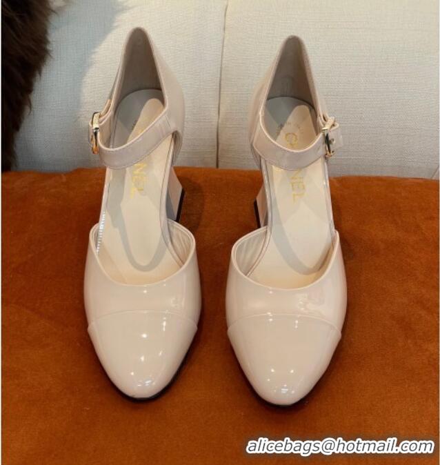 Good Product Chanel Patent Calfskin Open Shoes Pumps 8.5cm G39052 Nude