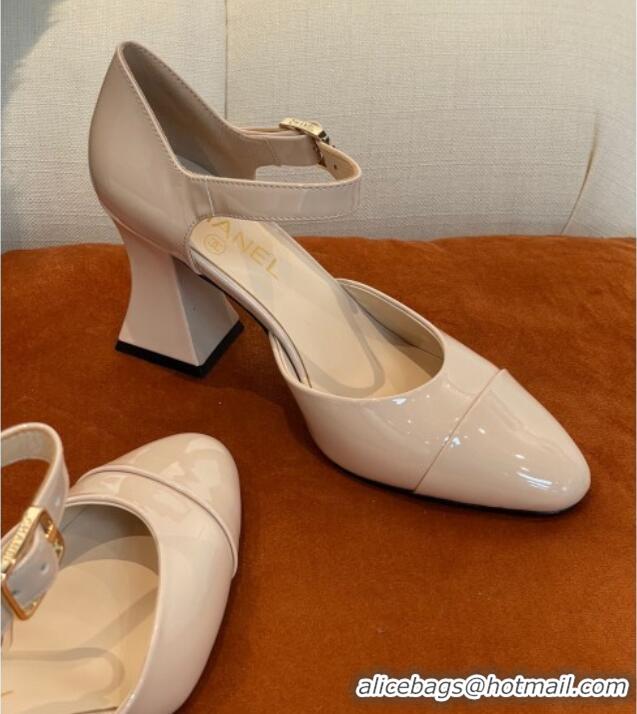 Good Product Chanel Patent Calfskin Open Shoes Pumps 8.5cm G39052 Nude