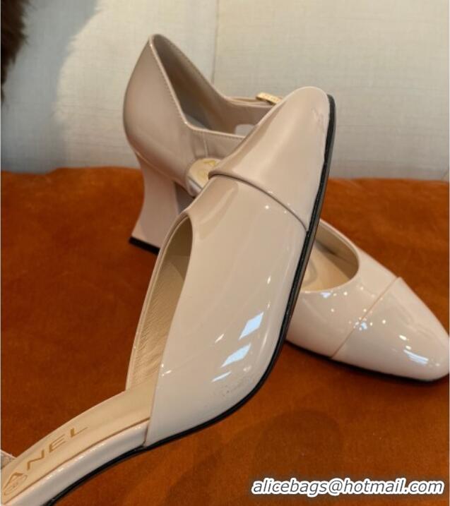 Good Product Chanel Patent Calfskin Open Shoes Pumps 8.5cm G39052 Nude