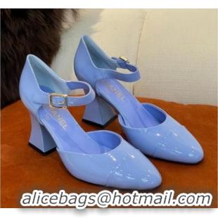 Trendy Design Chanel Patent Calfskin Open Shoes Pumps 8.5cm G39052 Blue