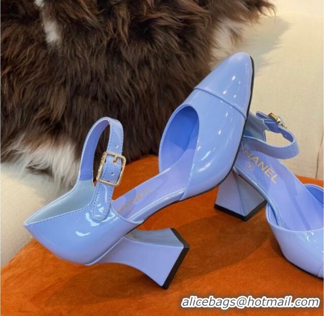 Trendy Design Chanel Patent Calfskin Open Shoes Pumps 8.5cm G39052 Blue