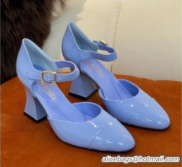 Trendy Design Chanel Patent Calfskin Open Shoes Pumps 8.5cm G39052 Blue