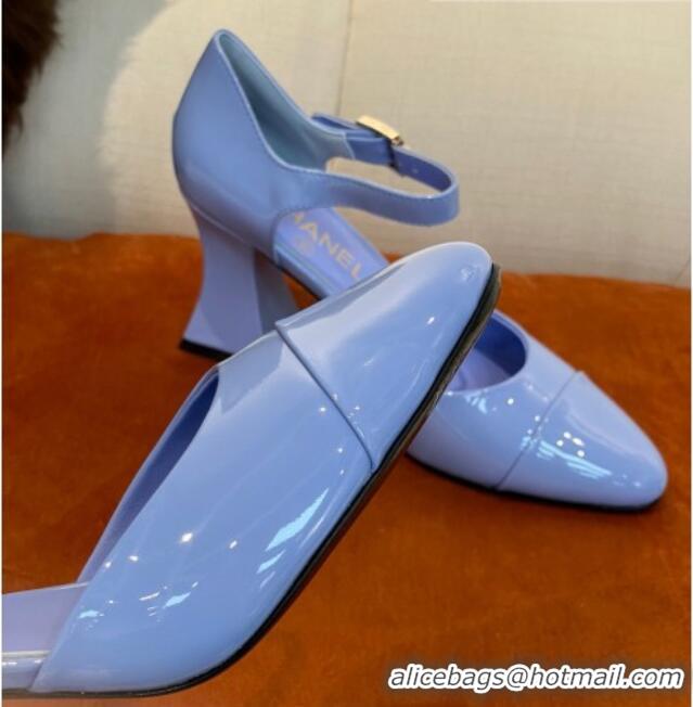 Trendy Design Chanel Patent Calfskin Open Shoes Pumps 8.5cm G39052 Blue