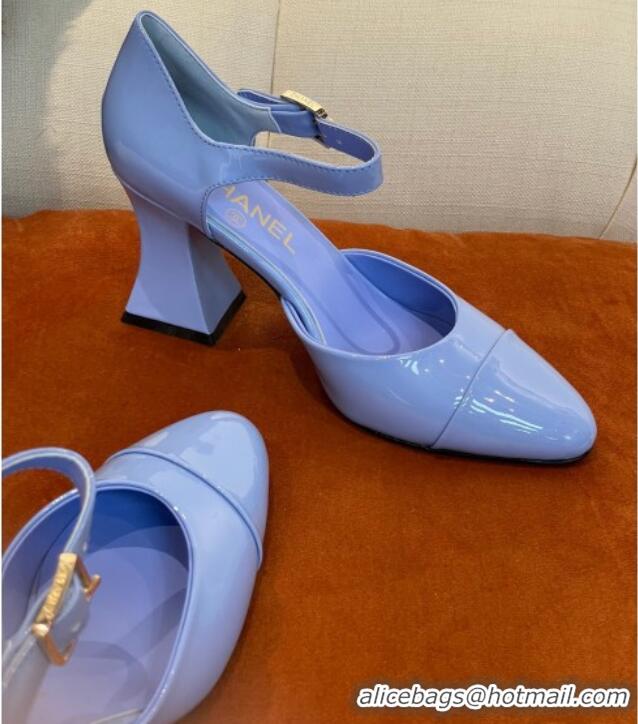 Trendy Design Chanel Patent Calfskin Open Shoes Pumps 8.5cm G39052 Blue