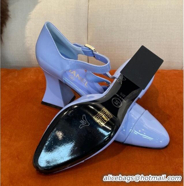 Trendy Design Chanel Patent Calfskin Open Shoes Pumps 8.5cm G39052 Blue