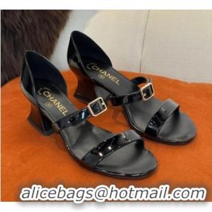 Top Grade Chanel Patent Calfskin Sandals 5.5cm G39050 Black