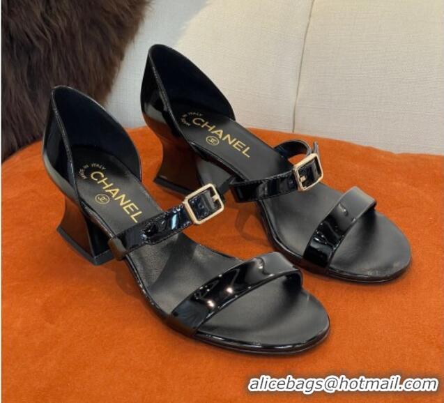 Top Grade Chanel Patent Calfskin Sandals 5.5cm G39050 Black