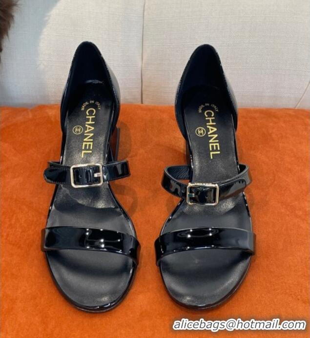 Top Grade Chanel Patent Calfskin Sandals 5.5cm G39050 Black