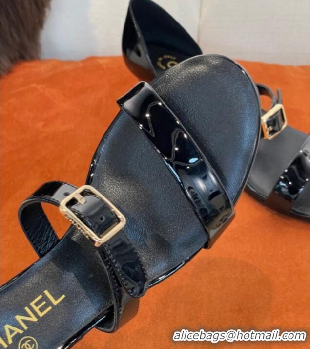 Top Grade Chanel Patent Calfskin Sandals 5.5cm G39050 Black