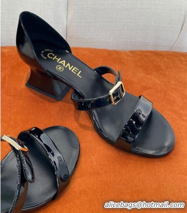 Top Grade Chanel Patent Calfskin Sandals 5.5cm G39050 Black