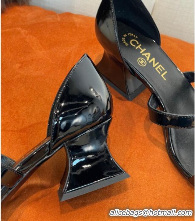 Top Grade Chanel Patent Calfskin Sandals 5.5cm G39050 Black