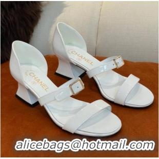 1:1 aaaaa Chanel Patent Calfskin Sandals 5.5cm G39050 White