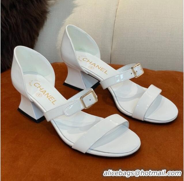 1:1 aaaaa Chanel Patent Calfskin Sandals 5.5cm G39050 White