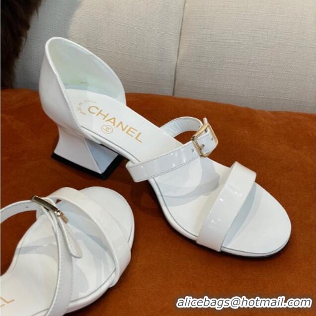 1:1 aaaaa Chanel Patent Calfskin Sandals 5.5cm G39050 White