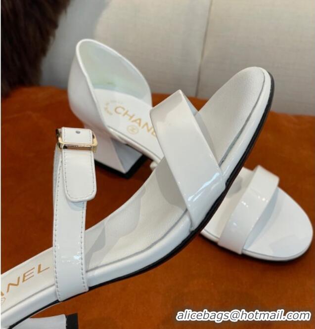 1:1 aaaaa Chanel Patent Calfskin Sandals 5.5cm G39050 White