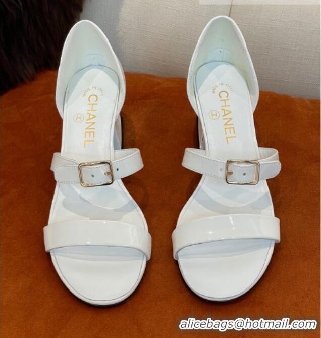 1:1 aaaaa Chanel Patent Calfskin Sandals 5.5cm G39050 White