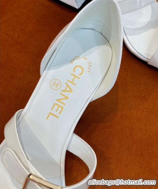 1:1 aaaaa Chanel Patent Calfskin Sandals 5.5cm G39050 White