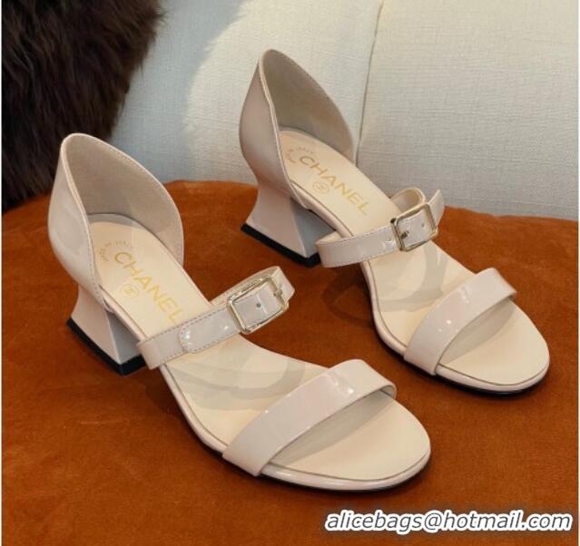 Low Cost Chanel Patent Calfskin Sandals 5.5cm G39050 Nude