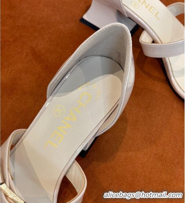 Low Cost Chanel Patent Calfskin Sandals 5.5cm G39050 Nude