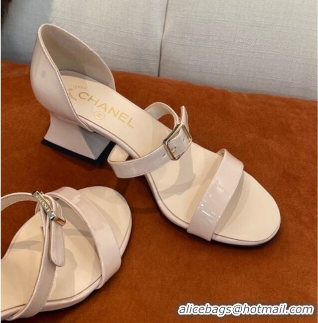 Low Cost Chanel Patent Calfskin Sandals 5.5cm G39050 Nude