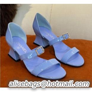 Good Quality Chanel Patent Calfskin Sandals 5.5cm G39050 Blue