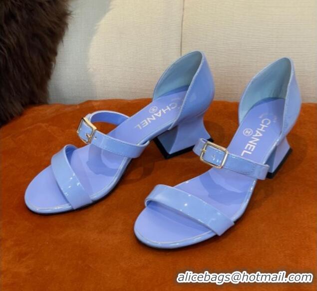 Good Quality Chanel Patent Calfskin Sandals 5.5cm G39050 Blue