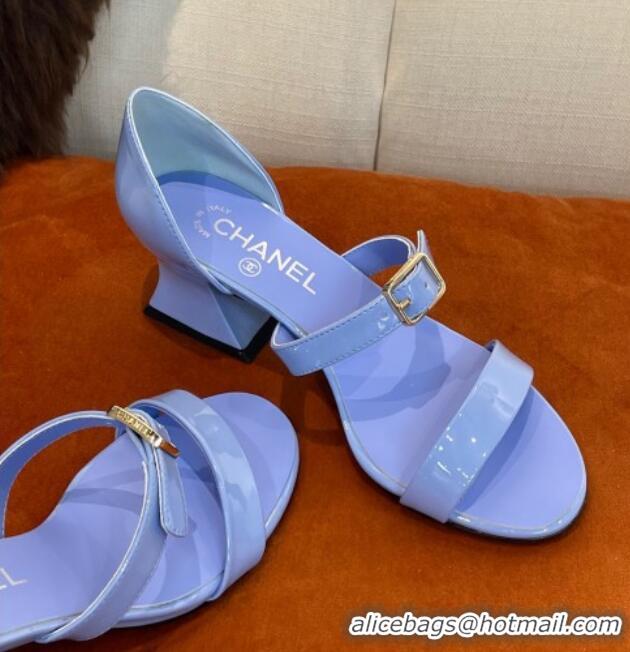 Good Quality Chanel Patent Calfskin Sandals 5.5cm G39050 Blue