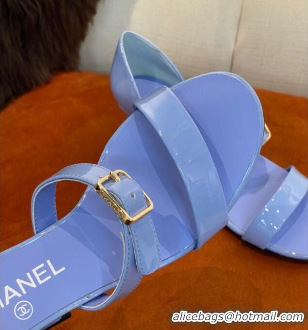 Good Quality Chanel Patent Calfskin Sandals 5.5cm G39050 Blue