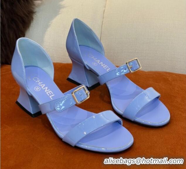 Good Quality Chanel Patent Calfskin Sandals 5.5cm G39050 Blue