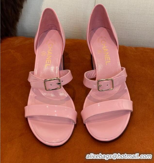 Discount Chanel Patent Calfskin Sandals 5.5cm G39050 Pink