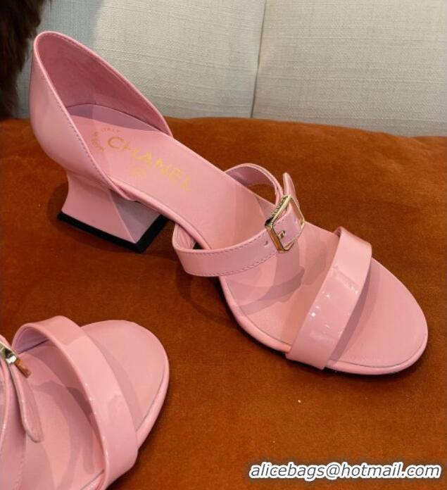 Discount Chanel Patent Calfskin Sandals 5.5cm G39050 Pink