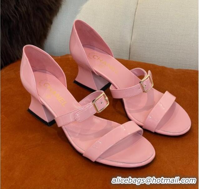 Discount Chanel Patent Calfskin Sandals 5.5cm G39050 Pink