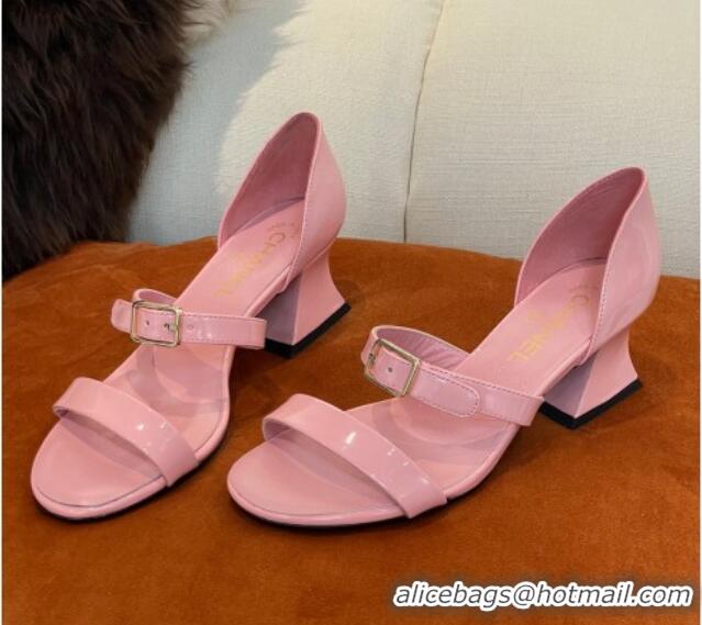 Discount Chanel Patent Calfskin Sandals 5.5cm G39050 Pink