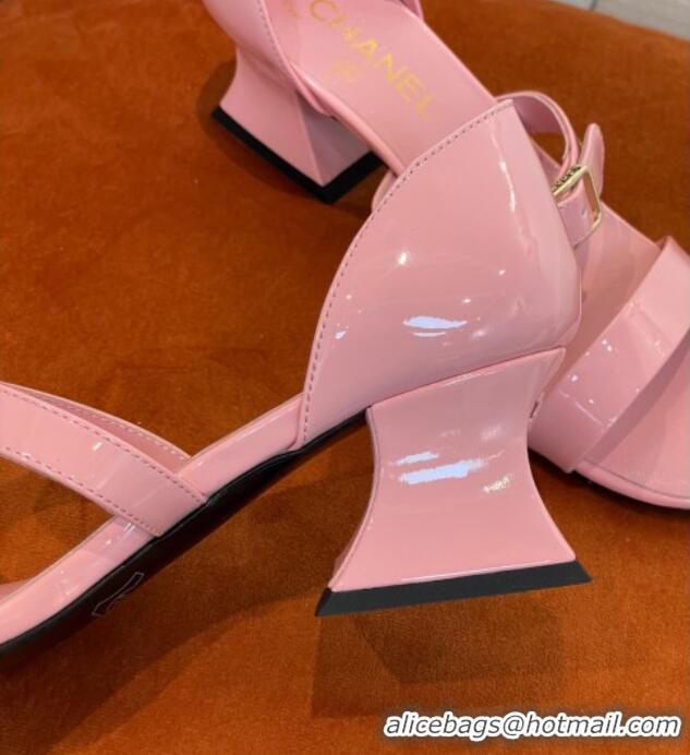 Discount Chanel Patent Calfskin Sandals 5.5cm G39050 Pink