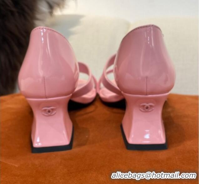 Discount Chanel Patent Calfskin Sandals 5.5cm G39050 Pink