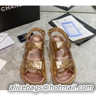 Good Quality Chanel Strap Flat Sandals G35927 Gold