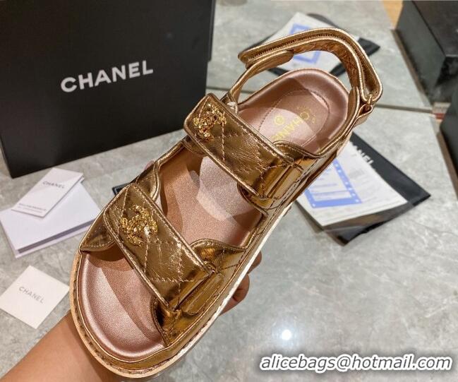 Good Quality Chanel Strap Flat Sandals G35927 Gold