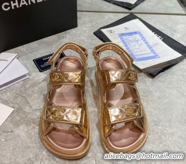 Good Quality Chanel Strap Flat Sandals G35927 Gold