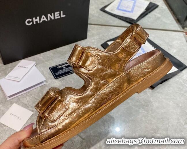 Good Quality Chanel Strap Flat Sandals G35927 Gold