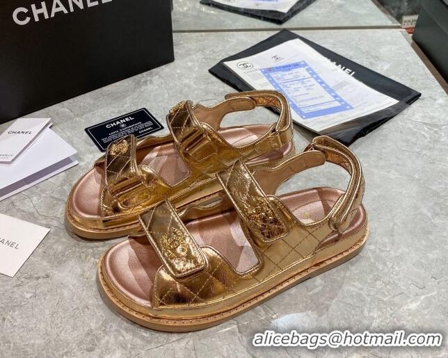 Good Quality Chanel Strap Flat Sandals G35927 Gold