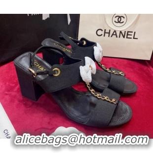 Pretty Style Chanel Fabric Bow Sandals Black 052585