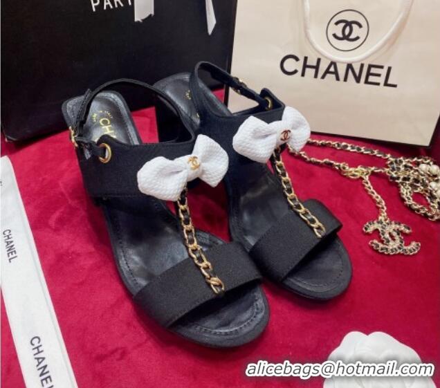 Pretty Style Chanel Fabric Bow Sandals Black 052585